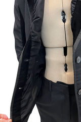 Chic Fall 2002 Yves Saint Laurent by Tom Ford Black Pant Suit w Velvet Trim & Curved Sleeves