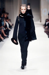 Outstanding Fall 1999 Jean Paul Gaultier Black Bias Cut Jersey w Black Velvet Cuffs & Collar