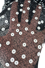 Prettiest Fall 1979 Christian Dior by Marc Bohan Black Silk Lace Net Dress w White Sequins & Bows