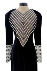 Incredible Fall 1986 Valentino by the Original Mr. Valentino Black Velvet Dress w Rhinestone Insets