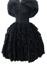 Exceptional Spring 1988 Christian Lacroix Demi-Couture Luxe Label Black Pouf Dress w Attached Shoulder Piece