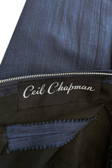 Prettiest 1950s Ceil Chapman Fitted Blue Dress w Hip Pockets & Pleated Bodice Detailing