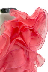 Prettiest Spring 2011 Valentino by Pierpaolo Piccioli & Maria Grazia Chiuri Pastel Coral Ruffled One Shoulder Silk Chiffon Dress
