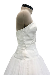 1993 Dolce & Gabbana Three Piece White Silk & Tulle Wedding Dress Overskirt & Veil Full Set