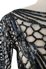 Fall 2014 Zuhair Murad Runway Look 44 Black Sequin & Tube Bead in Nude Netting Dress