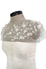 Vintage Valentino White Silk Wedding Dress w Elaborate Trains, Pleating & Extensive Beading Detail