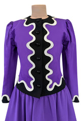 Spring 1980 Yves Saint Laurent & Ad Campaign Runway Purple Dress & Jacket Set w B&W Detailing