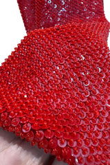 Stunning Fall 1998-99 Giorgio Armani Red Beaded & Sequin Long Skirt & Wrap Top Dress Set