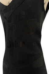 Amazing Spring 2002 John Galliano Black Bias Cut Logo Dress w Sweeping Back