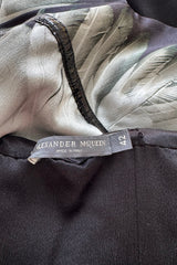 Fabulous 2007 Alexander McQueen Strapless Silk Black & Grey Tone Feather Print Dress