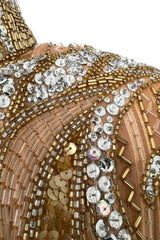 Incredible 1980s Bob Mackie Beaded, Sequin & Rhinestone Detailed Peach Silk Dress