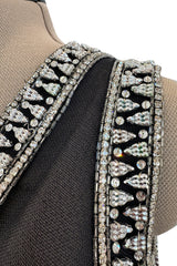 Incredible 1970s Givenchy Demi-Couture One Shoulder Silk Gazaar Dress w Rhinestones Edging