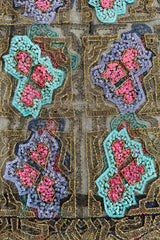 Intricate 1920s Unlabeled Gold Metallic Lame Thread & Sequin on Black Silk Net Flapper Dress