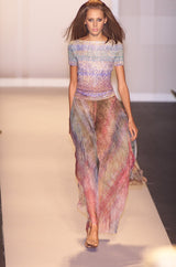 Outstanding Spring 2001 Oscar de la Renta Runway Look 38 Sequin Detailed Sweater & Silk Skirt Set