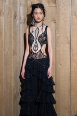 Exquisite Spring 2016 Alexander McQueen by Sarah Burton Runway Look 34 Black & White Lace Cut Out Dress