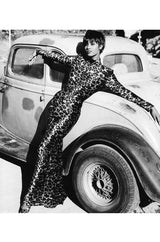 Iconic Fall 1989 Patrick Kelly Off Shoulder Silver Leopard Print Dress in a Soft Stretch Velour