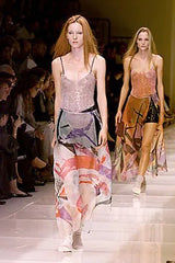 Prettiest Spring 2000 Giorgio Armani Runway Dusty Pink Beaded Halter Top & Silk Chiffon Skirt Set