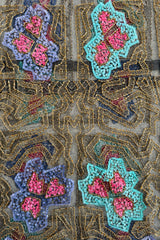 Intricate 1920s Unlabeled Gold Metallic Lame Thread & Sequin on Black Silk Net Flapper Dress