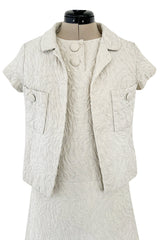 1960s Christian Dior Demi-Couture Textured Ivory Silk A-Line Dress & Matching Crop Jacket