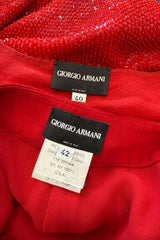 Stunning Fall 1998-99 Giorgio Armani Red Beaded & Sequin Long Skirt & Wrap Top Dress Set