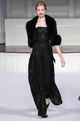 Pre-Fall 2011 Oscar de la Renta Runway Look 44 Strapless Black Silk Chiffon & Blue Embellished Jumpsuit