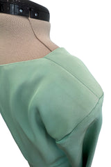 Iconic Spring 1985 Yves Saint Laurent Haute Couture Runway Pale Green Silk Dress w Front Plunge & Tie