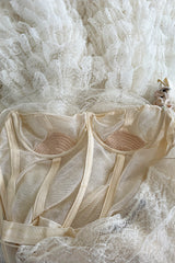 Fantastic Fall 2008 Roberto Cavalli Runway Look 38 Lace Cream Dress w Floral Shoulder Detail