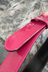 Fabulous 2008 Alexander McQueen Strapless Black Silk Dress w Vibrant Pink Patent Leather Belt