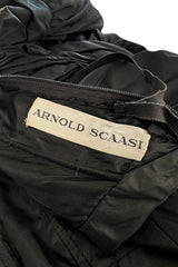 Striking 1980s Arnold Scaasi Couture Black Silk Strapless Dress w Pink Lined Half Bow & Shawl