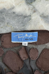 Amazing Spring 2001 Thierry Mugler Couture Runway Brown  Silk Net Wrap Top w Leather Detailing