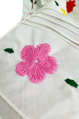 Fantastic 1960s Unlabeled White Cotton Hand Embroidered Mexican Caftan Dress