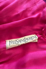 Spring 1985 Yves Saint Laurent Haute Couture Pink Silk Dress w Purple Bodice & Long Front Panel Detail