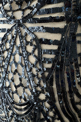 Fall 2014 Zuhair Murad Runway Look 44 Black Sequin & Tube Bead in Nude Netting Dress