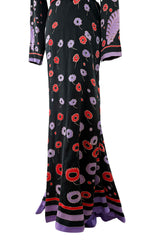 Rare Spring 1979 Chloe by Karl Lagerfeld Floral & Stripe Print Silk Dress w Matching Striped Belt