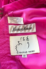 Dreamy 1970s Hanae Mori Pink Layered Bias Cut Silk Chiffon Caftan Dress w Floral Print