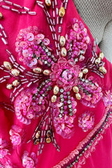 1960s Helen Rose Pink Silk Chiffon Dress w Elabroately Beaded & Sequins Bodice