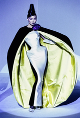 Fall 1995 Thierry Mugler Couture Runway Sculpted Body Shape Black Silk w Ivory Inset Dress