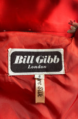 Fabulous 1970s Bill Gibb Red Woven Floral Print Silk Jacket w Matching High Slit Skirt