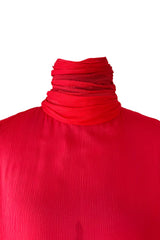 1970s Giorgio Sant'Angelo Red Silk ChiffonDress w Pink Silk Chiffon Lining & Prettiest Gusset Skirt