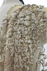 Exquisite Spring 1993 John Anthony Hand Beaded One Shoulder Dress on Pale Gold Silk Net