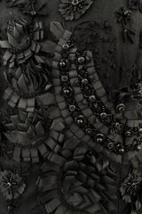 Spring 2008 Oscar De La Renta Black Embroidered Beaded Ribbon Work Floral Silk Organza Dress