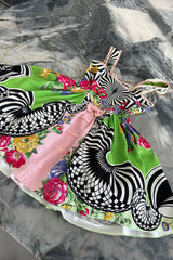 Dreamiest Spring 1992 Gianni Versace Versus Documented Pink Bow Detailed & Floral Print Dress