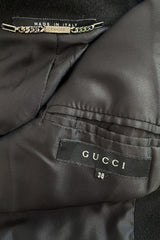 Minimalist Fall 2001 Gucci by Tom Ford Runway Look 21 Cashmere & Leather Sleek Black Coat