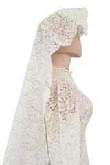 Heirloom Level Exquisite 1950s Handmade Couture White Lace Wedding Dress w a Matching Veil