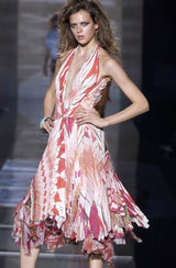 Spring 2004 Roberto Cavalli Long Version of Runway Look 23 Feather Light Silk Coral & Gold Print Dress