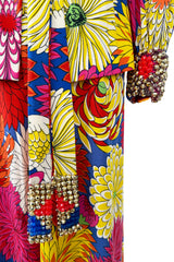Fabulous 1970s Hanae Mori Bright Floral Print Jersey Pant & Top Set w Beading