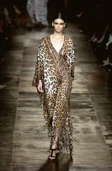 Spring 2002 Yves Saint Laurent by Tom Ford Runway Look 39 Leopard Fringe Silk Knit Caftan