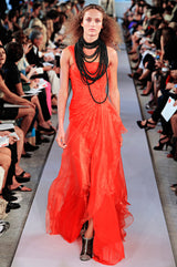 Spring 2012 Oscar de la Renta Runway Look 53 Coral Orange Chiffon One Shoulder Dress