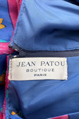 Incredible 1970s Jean Patou Printed Silk Organza Dress w Layered Ruffled Neckline & Hem