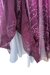 Rare 1970s Bill Gibb Deep Pink Ombre Hand Dyed Silk Chiffon Dress w Fused Glitter Detailing